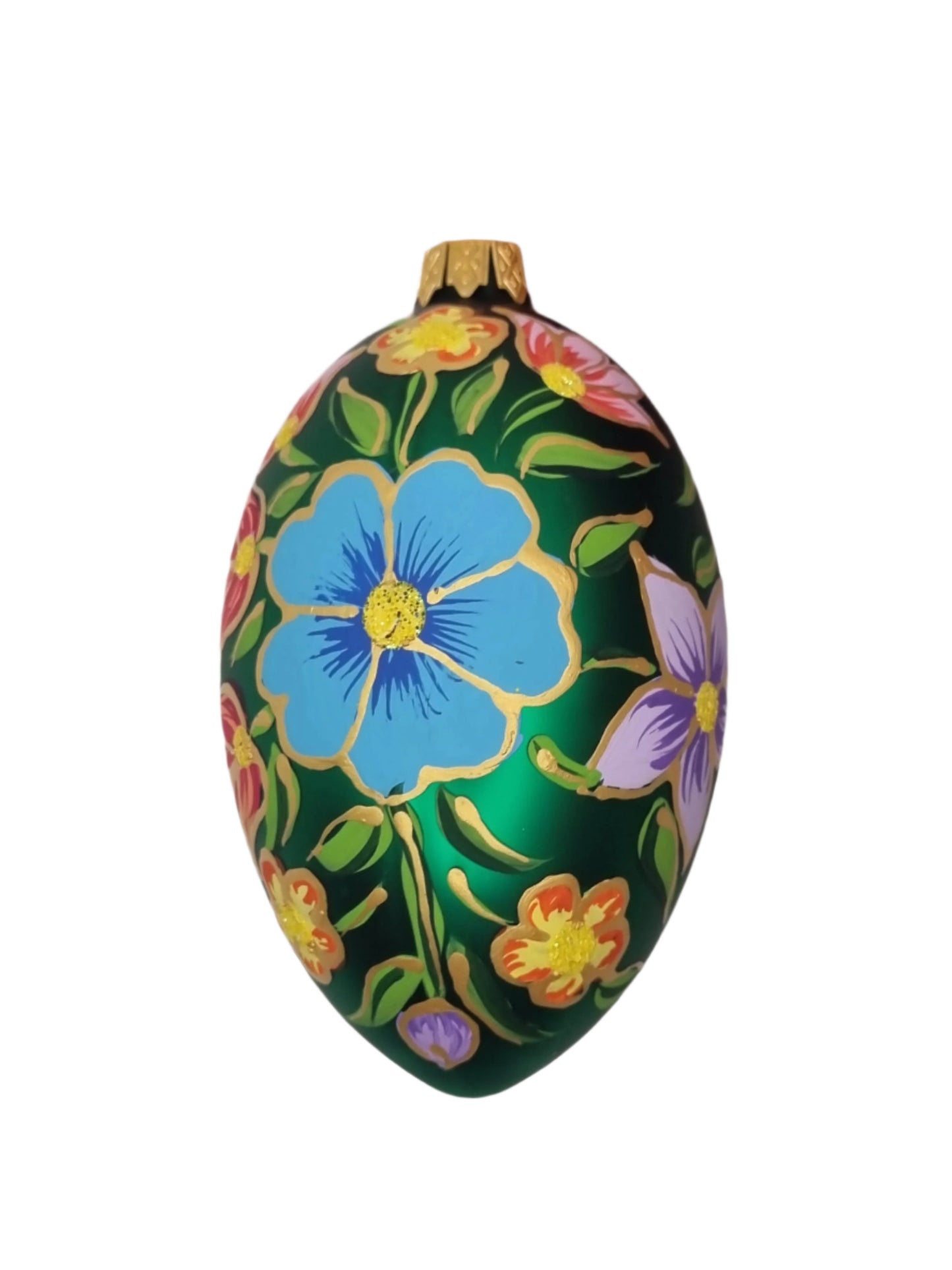 European Glass Christmas ornament of a Glass Eggs | Green Faberge Style Easter Eggs (R)