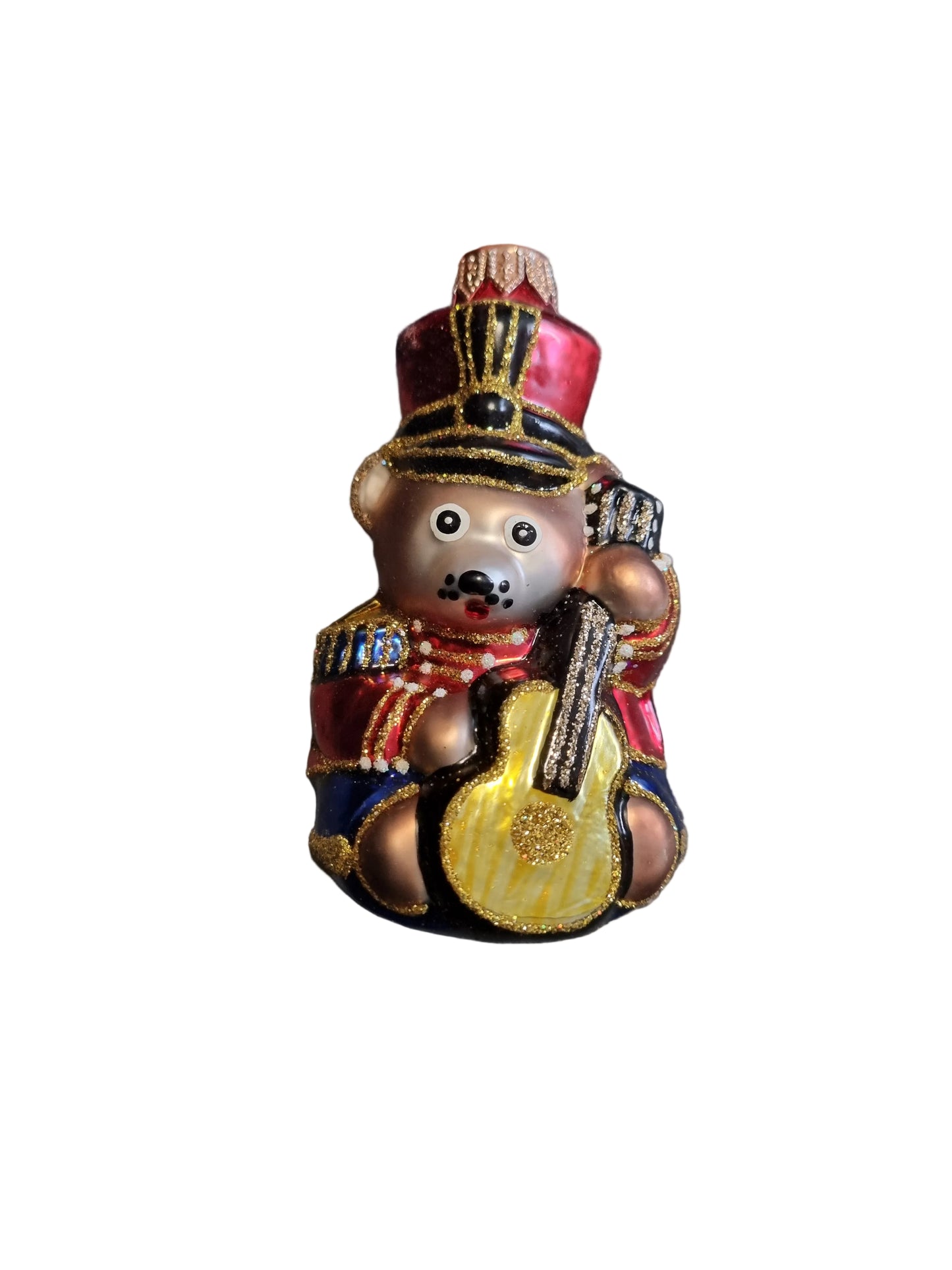 Decorative bear with musical design glass Christmas ornament