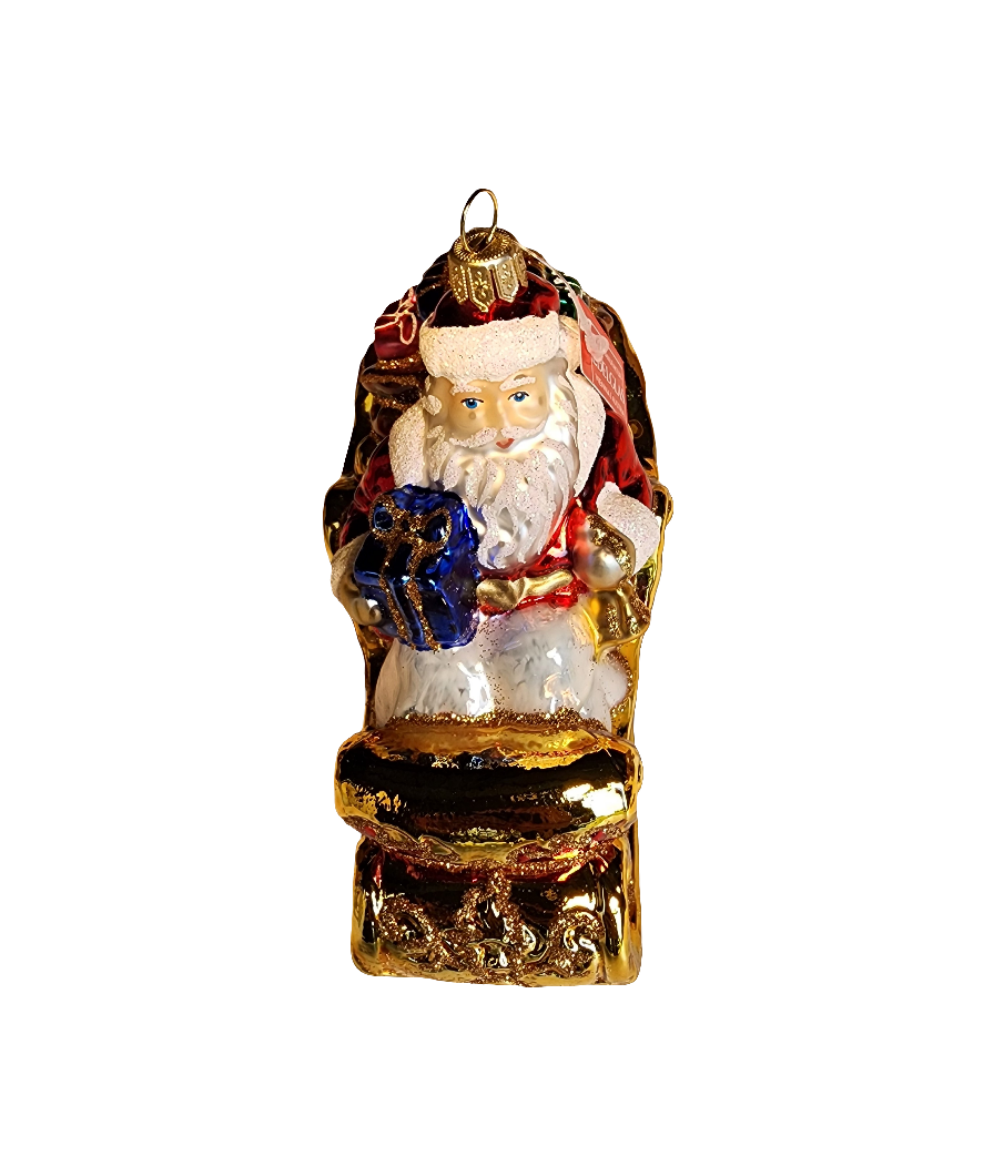 European Glass Christmas ornament of a Santa | in Sleigh with Presents (Z)