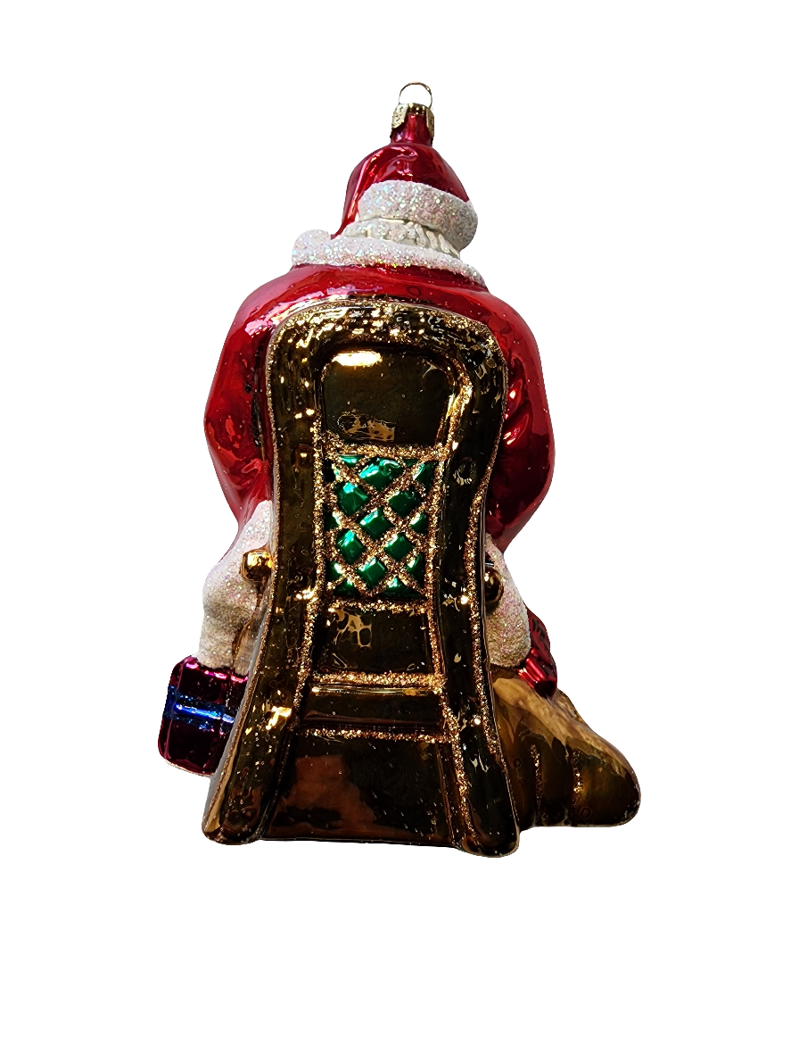European Glass Christmas ornament of a Santa | Seated with Birdhouse (Z)