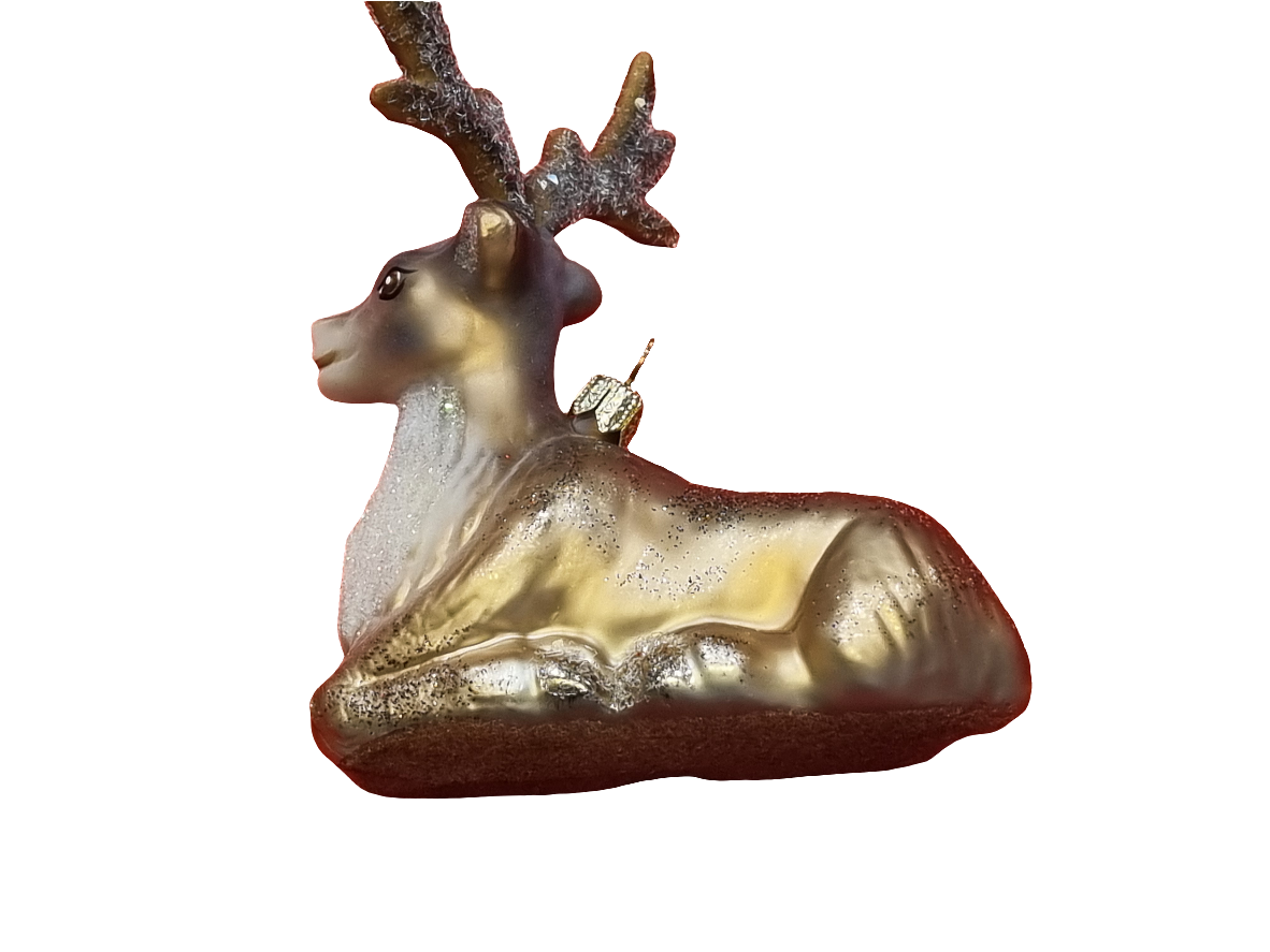 European Glass Christmas ornament of a Reindeer with Sparkly Antlers (Y)