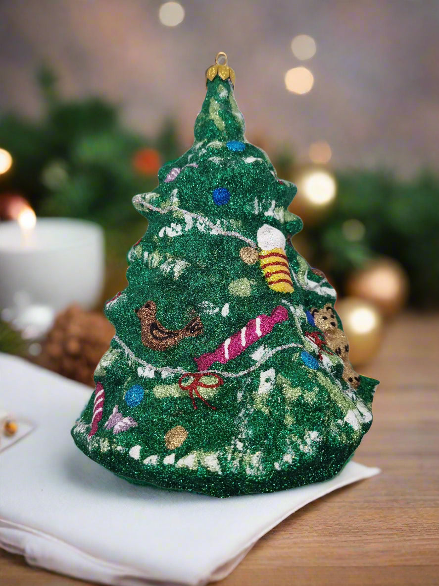 European Glass Christmas ornament of a Christmas Tree with Presents (Z)