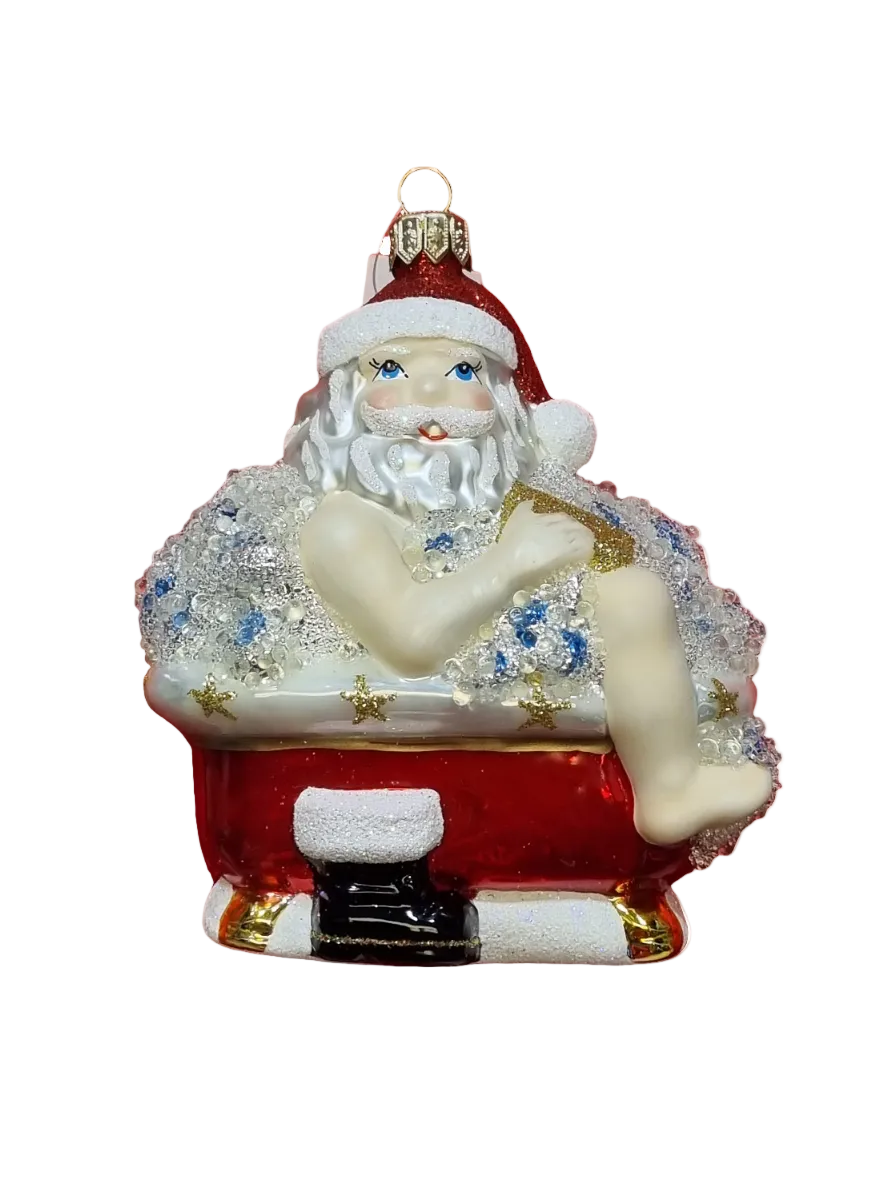 European Glass Christmas ornament of a Santa in Bath (V)