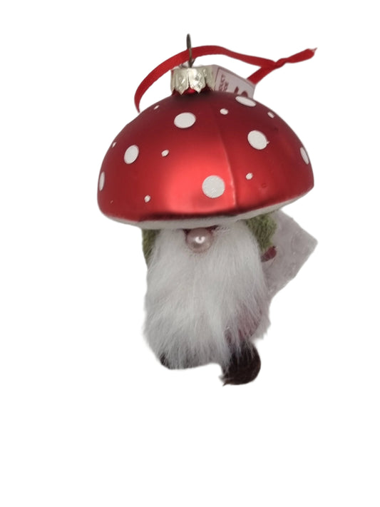 European Glass Christmas ornament of a Gnome Man with Mushroom Hat (S)