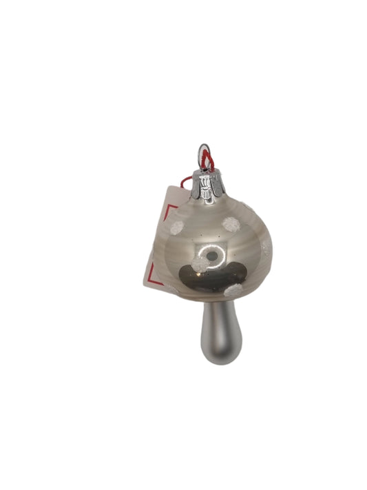 European Glass Christmas ornament of a Mushroom | Silver with White Spots (C)
