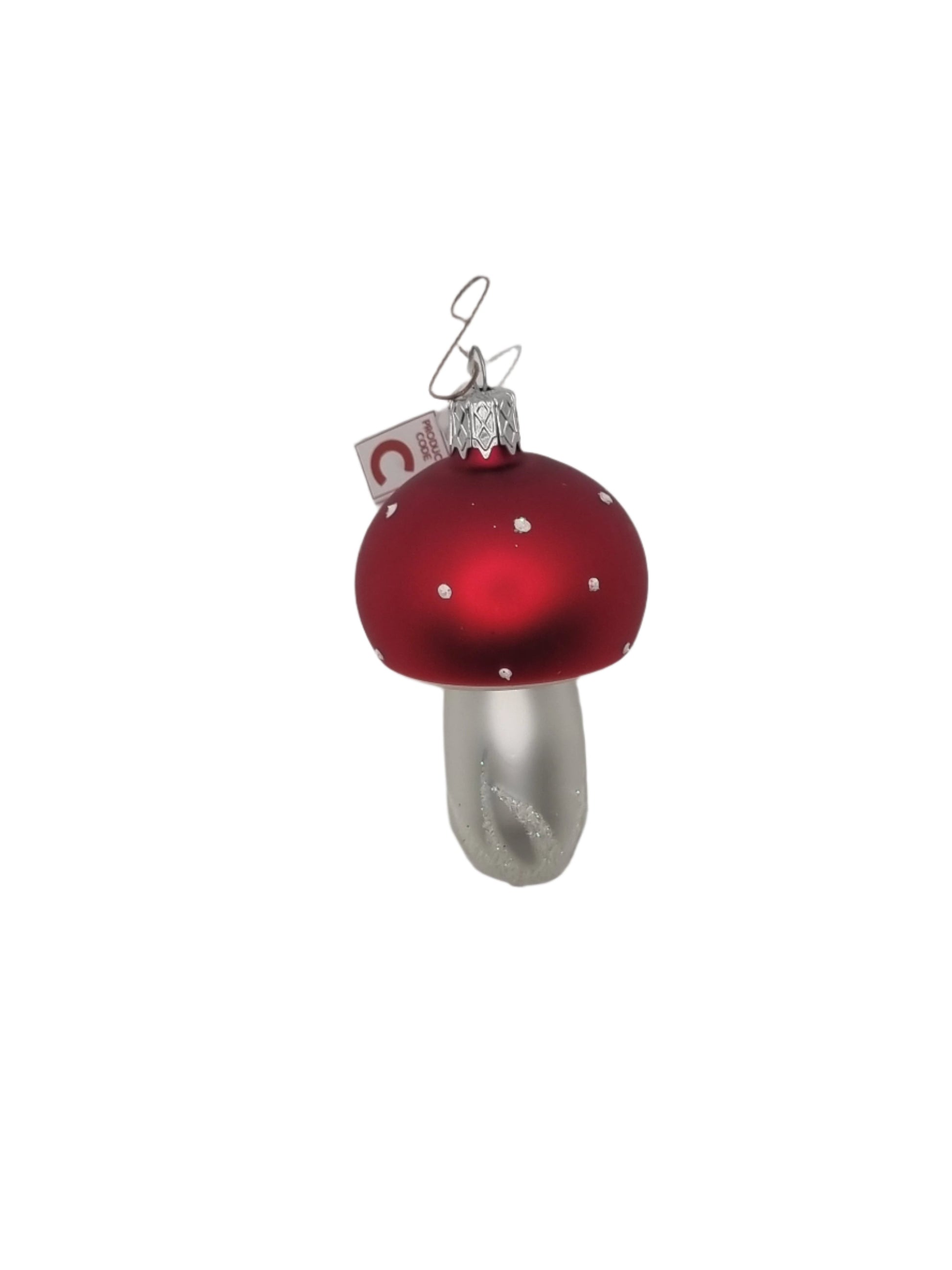 European Glass Christmas ornament of a Mushroom | Short Silver Tip Small Dots (C)