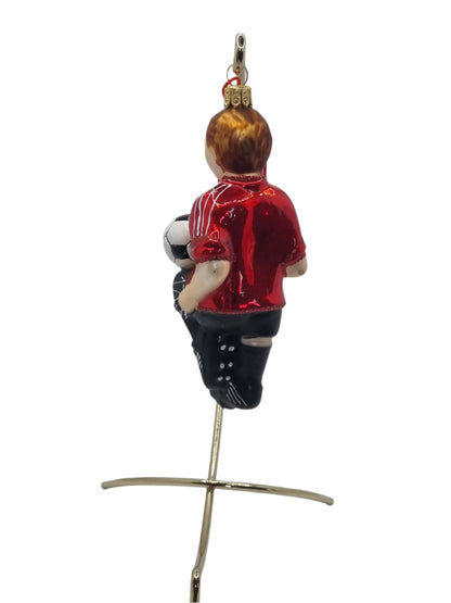 European Glass Christmas ornament of a Football/Soccer Player (V)