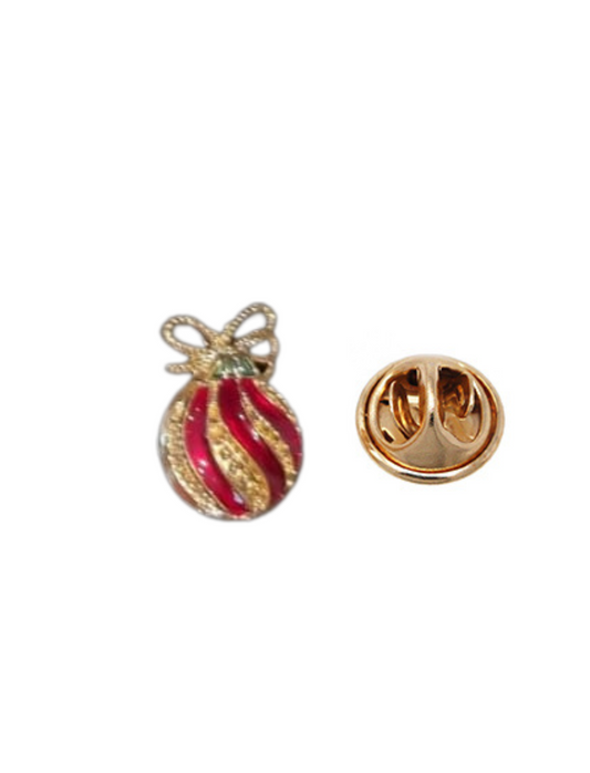 European Glass Christmas ornament of a Red Ball Gold Stripes | Pins