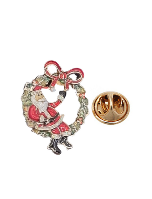 European Glass Christmas ornament of a Santa In Wreath | Pins