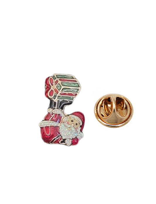 European Glass Christmas ornament of a Santa with Present Feet | Pins
