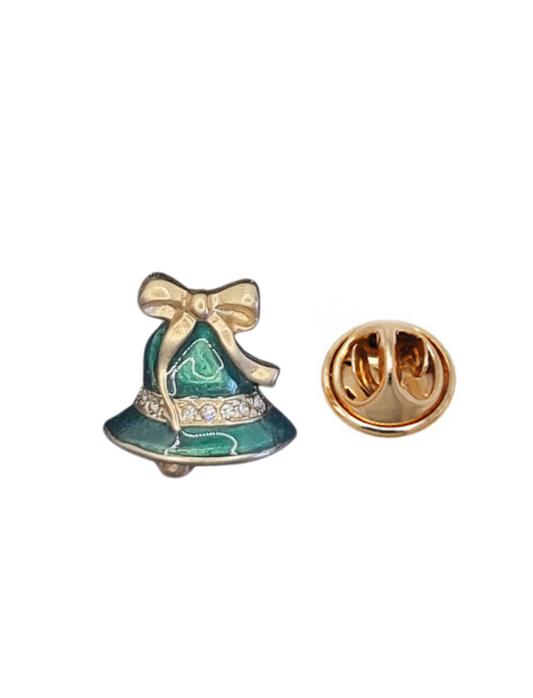 European Glass Christmas ornament of a Single Green Bell | Pins