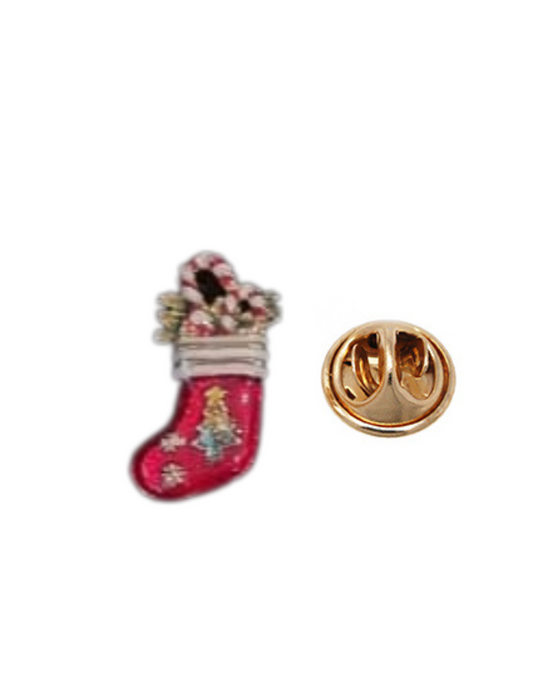 European Glass Christmas ornament of a Stocking W Candy Canes | Pins