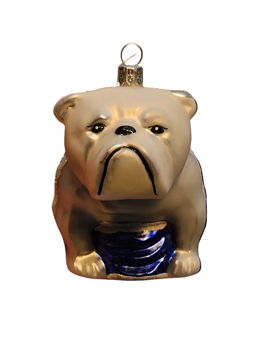 European Glass Christmas ornament of a Dog British Bulldog with British Flag (V)