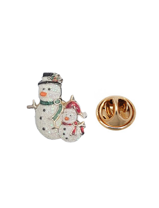 European Glass Christmas ornament of a Double Sparkle Snowman | Pins