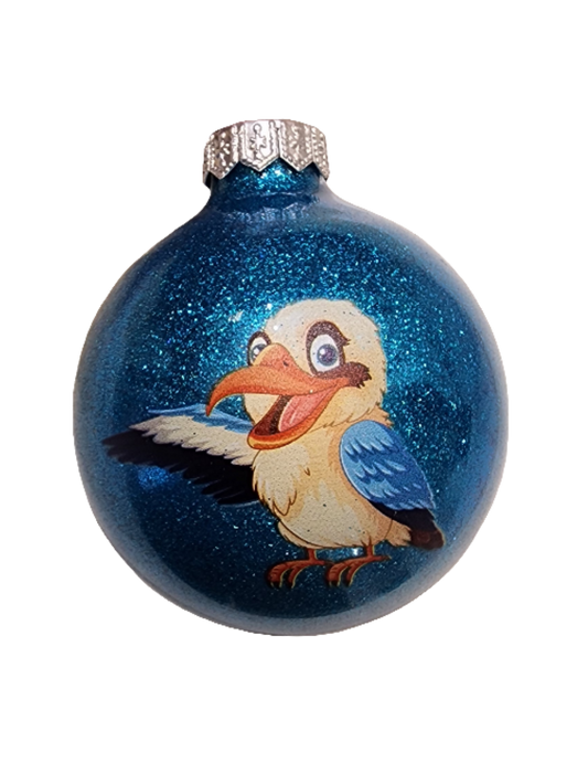 European Glass Christmas ornament of a Bauble | Cartoon Kookaburras (K)