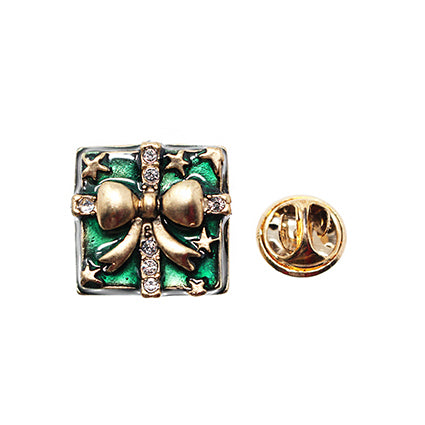 European Glass Christmas ornament of a Green Present | Pins