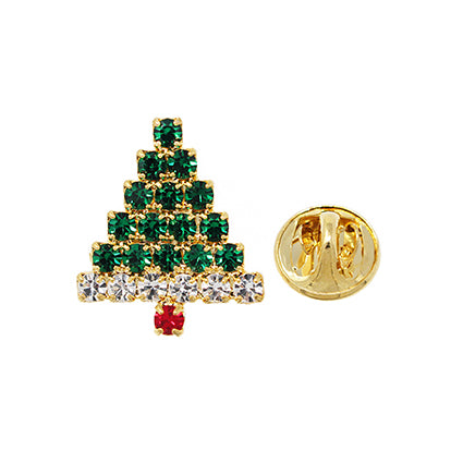 European Glass Christmas ornament of a Small Crystal Green Tree Red Base | Pins