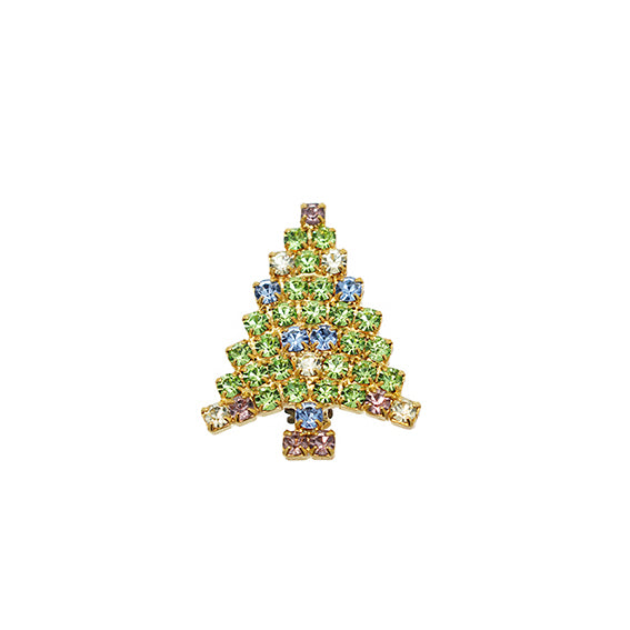 European Glass Christmas ornament of a Green Crystal Tree | Brooch V