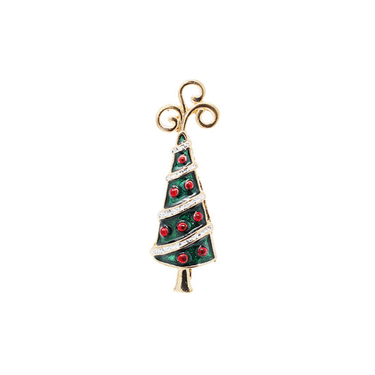 European Glass Christmas ornament of a Narrow Christmas Tree with Red Baubles & White Tinsel | Brooch IV