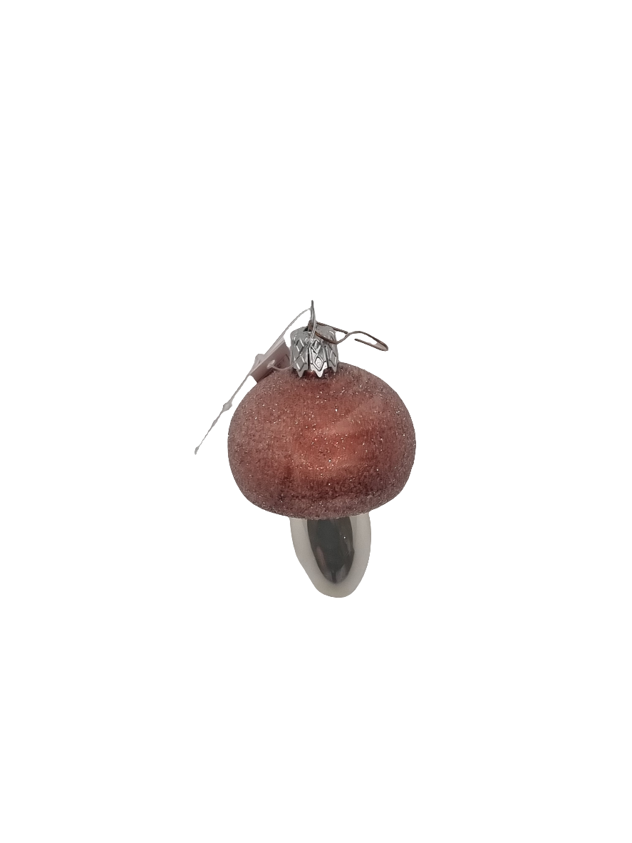 European Glass Christmas ornament of a Mushroom Small Brown (C)