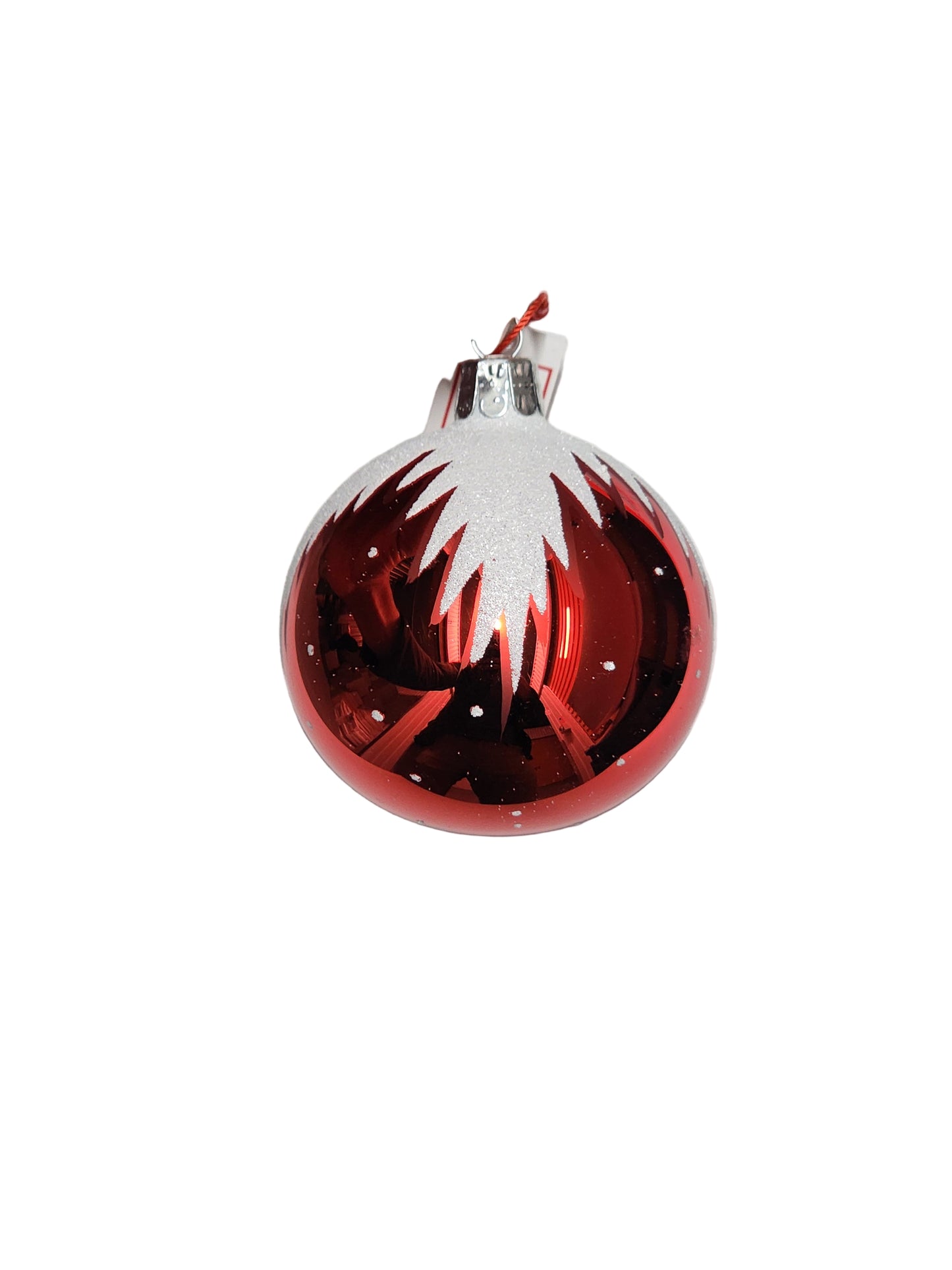 red christmas bauble with frosted top
