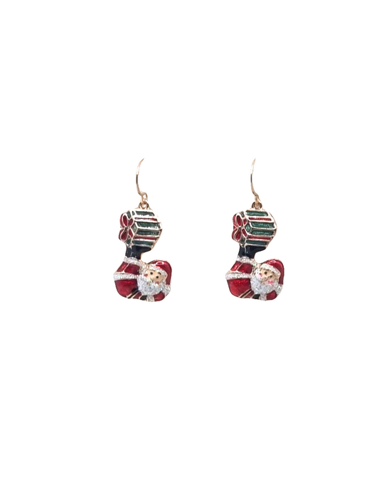 European Glass Christmas ornament of a Santa With Presents On Feet | Earrings