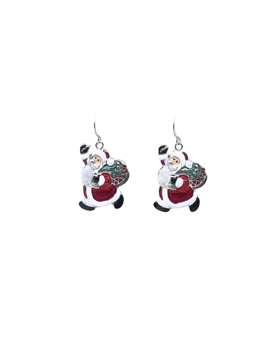 European Glass Christmas ornament of a Santa With Sack | Earrings