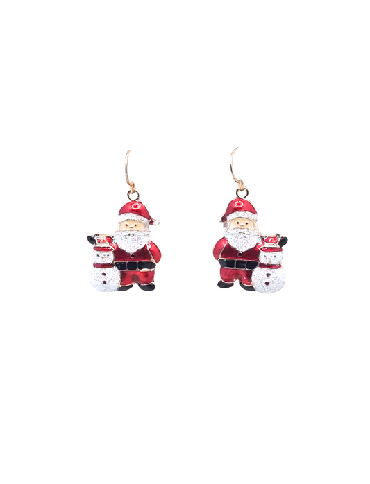 European Glass Christmas ornament of a Santa with Snowman | Earrings
