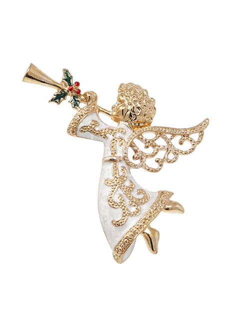 European Glass Christmas ornament of a White & Gold Christmas Angel 5cm | Brooch V