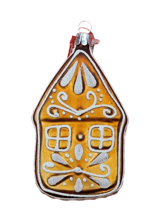 European Glass Christmas ornament of a House | Gingerbread House Slice (M)