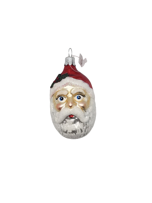 European Glass Christmas ornament of a Santa Head | Holly Hat (D)