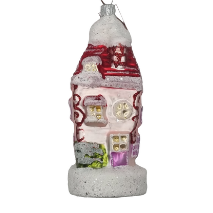 European Glass Christmas ornament of a House Tall Pink (P)