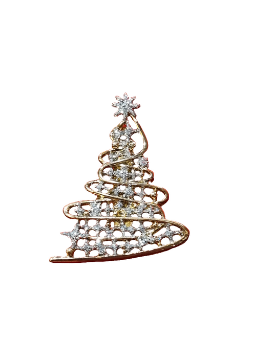 European Glass Christmas ornament of a Small Wavy Gold & Silver Tree | Brooch V