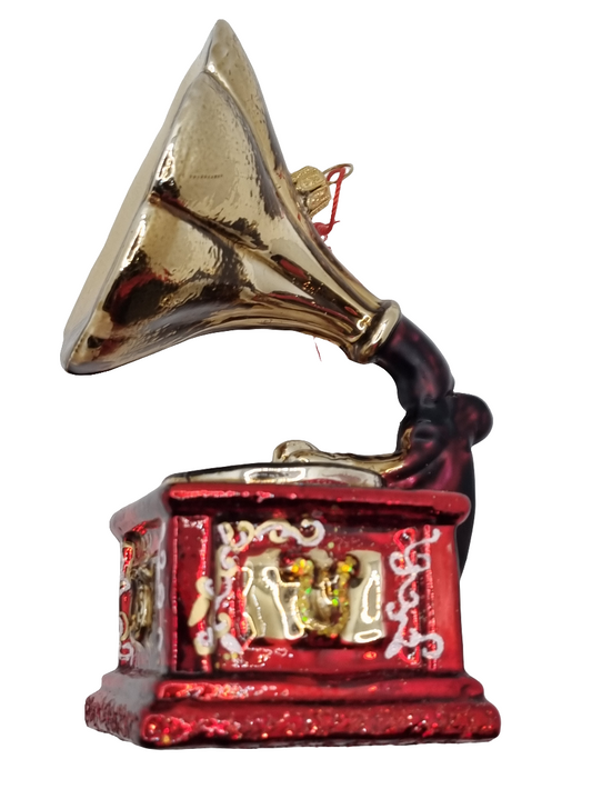 European Glass Christmas ornament of a Gramophone (X)