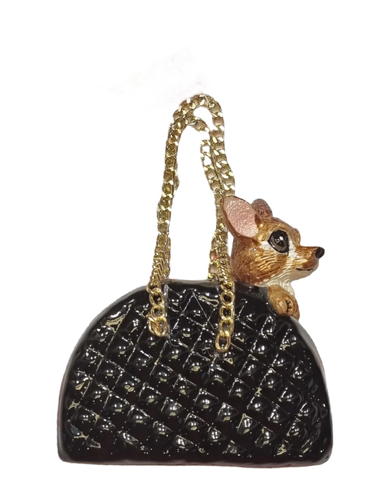 European Glass Christmas ornament of a Dogs | Chihuahua in Handbag (O)
