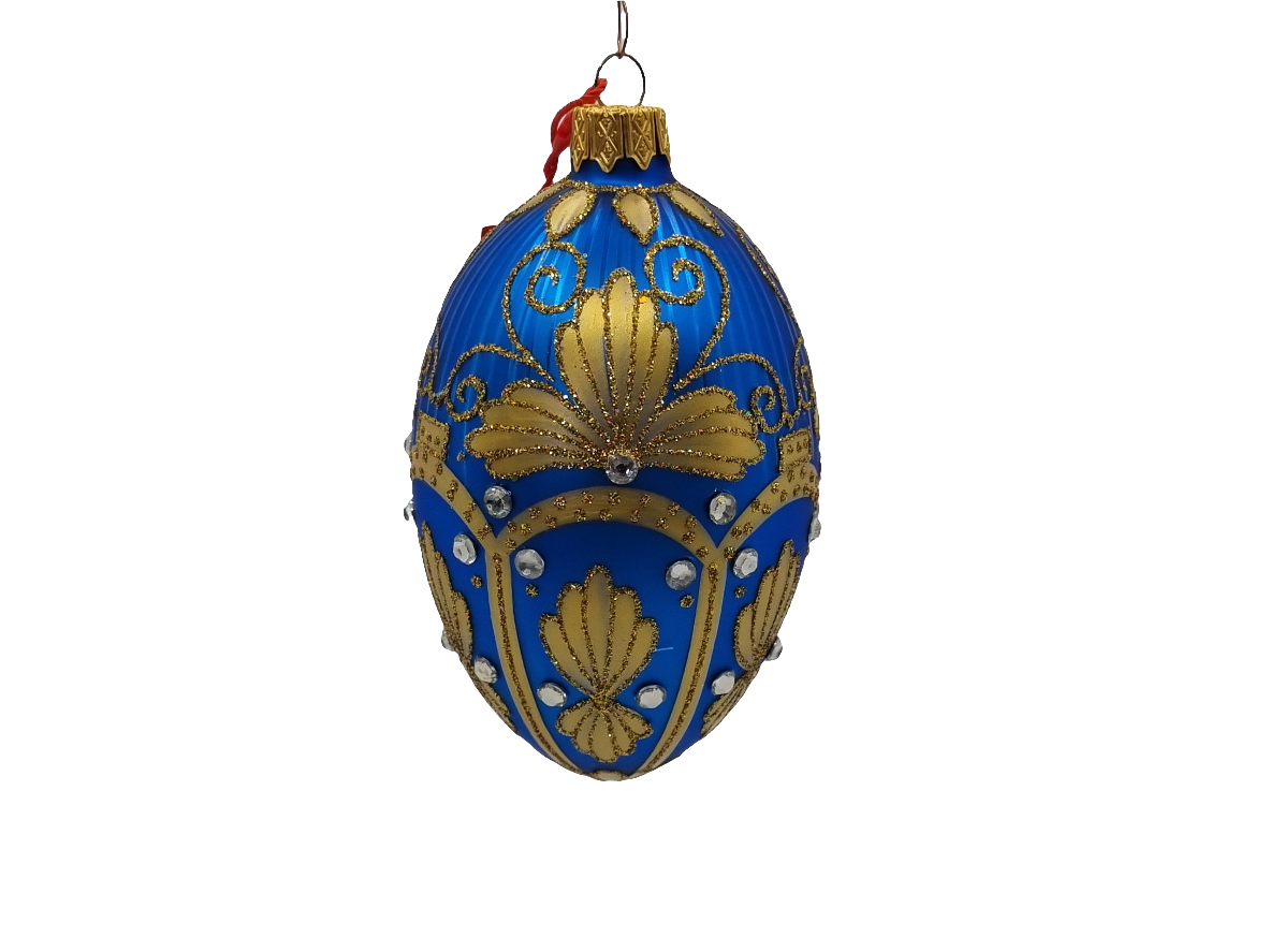 European Glass Christmas ornament of a Glass Eggs | Blue Faberge Style Easter Eggs (T)