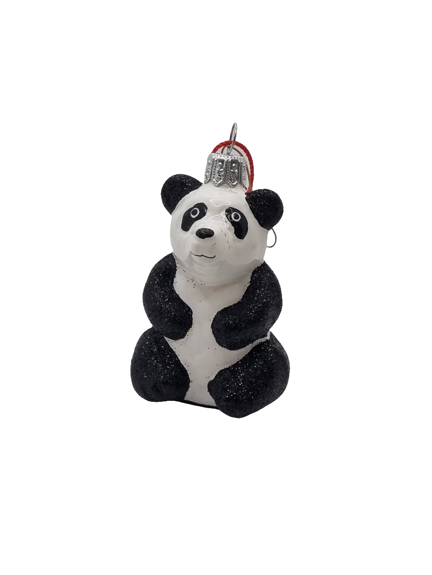 European Glass Christmas ornament of a Panda sparkle (N)