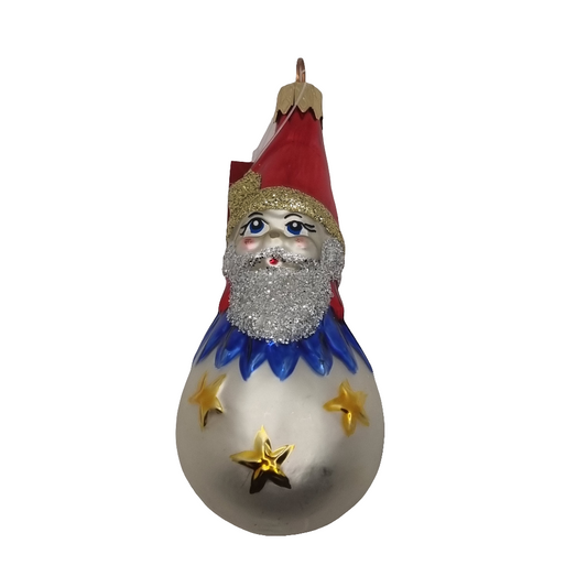 European Glass Christmas ornament of a Santa Round Stars (G)