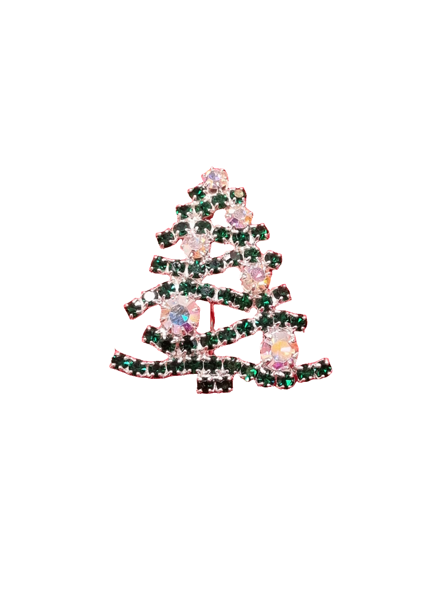 European Glass Christmas ornament of a Small Wavy Crystal Tree with Colouful Crystal Baubles | Brooch V