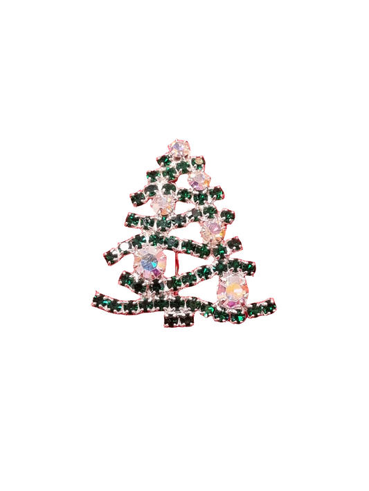 European Glass Christmas ornament of a Small Wavy Crystal Tree with Colouful Crystal Baubles | Brooch V