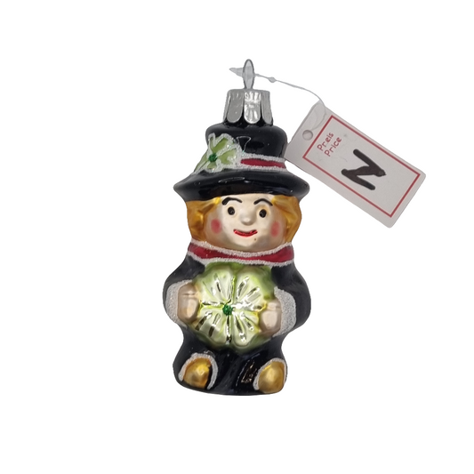 European Glass Christmas ornament of a Man with Four Leaf Clover (N)