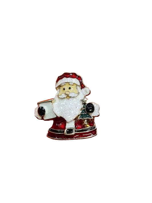 European Glass Christmas ornament of a Santa with Tree & List | Brooch V