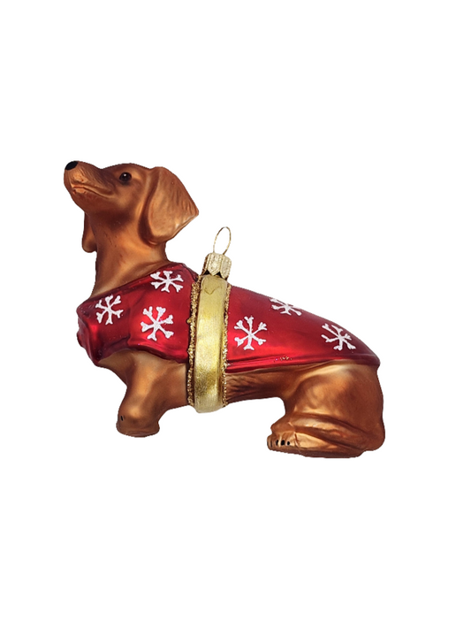 European Glass Christmas ornament of a Dogs | Dachshund with Jacket Sausage Dog (W)