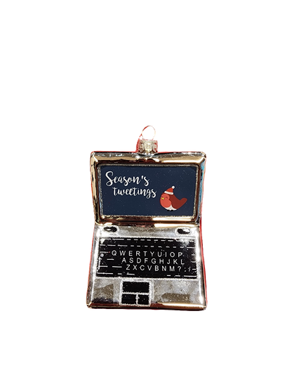 European Glass Christmas ornament of a Laptop | Seasons Tweetings (G)