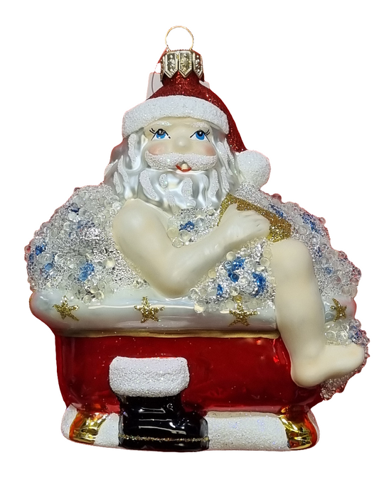 European Glass Christmas ornament of a Santa in Bath (V)