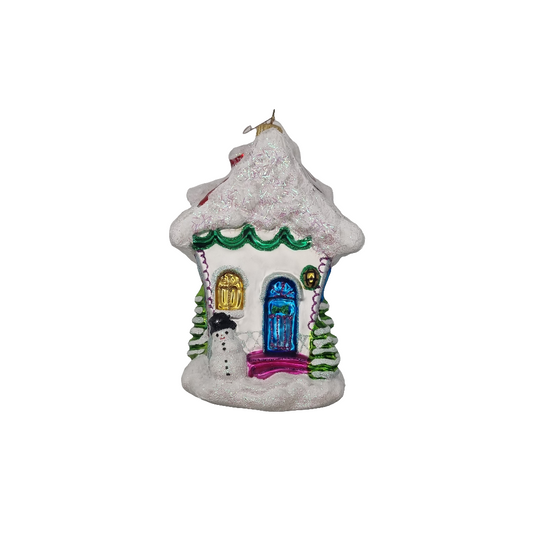European Glass Christmas ornament of a House Large Snowman Santa (U)
