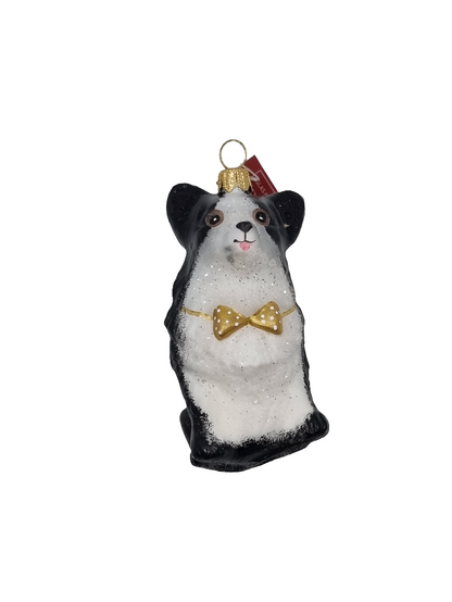 European Glass Christmas ornament of a Dog Corgie with Bow Tie (S)