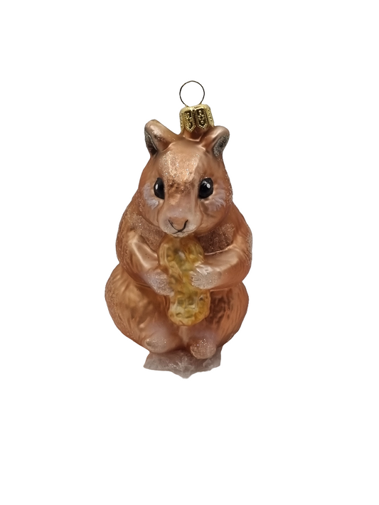 European Glass Christmas ornament of a Squirrel/Chipmunk/Hamster with Nut (R)