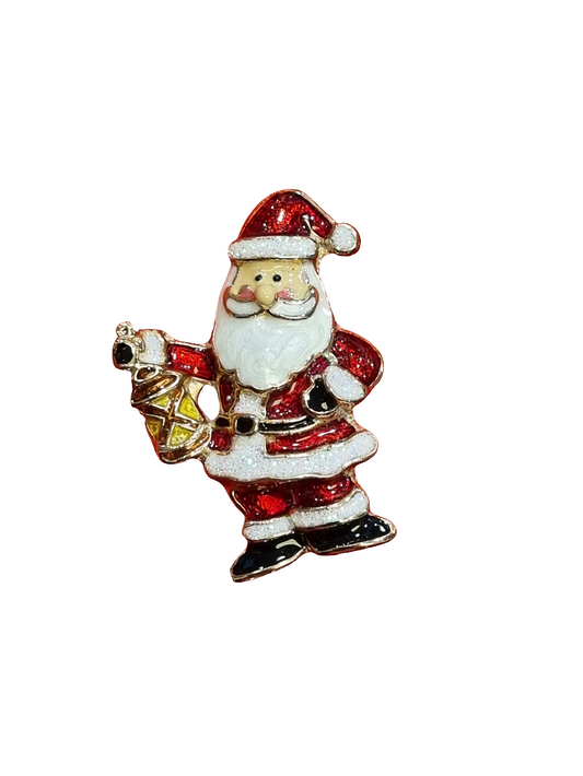 European Glass Christmas ornament of a Santa with Lantern | Brooch IV