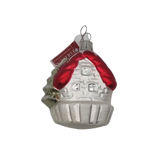 European Glass Christmas ornament of a House with Christmas Tree (J)